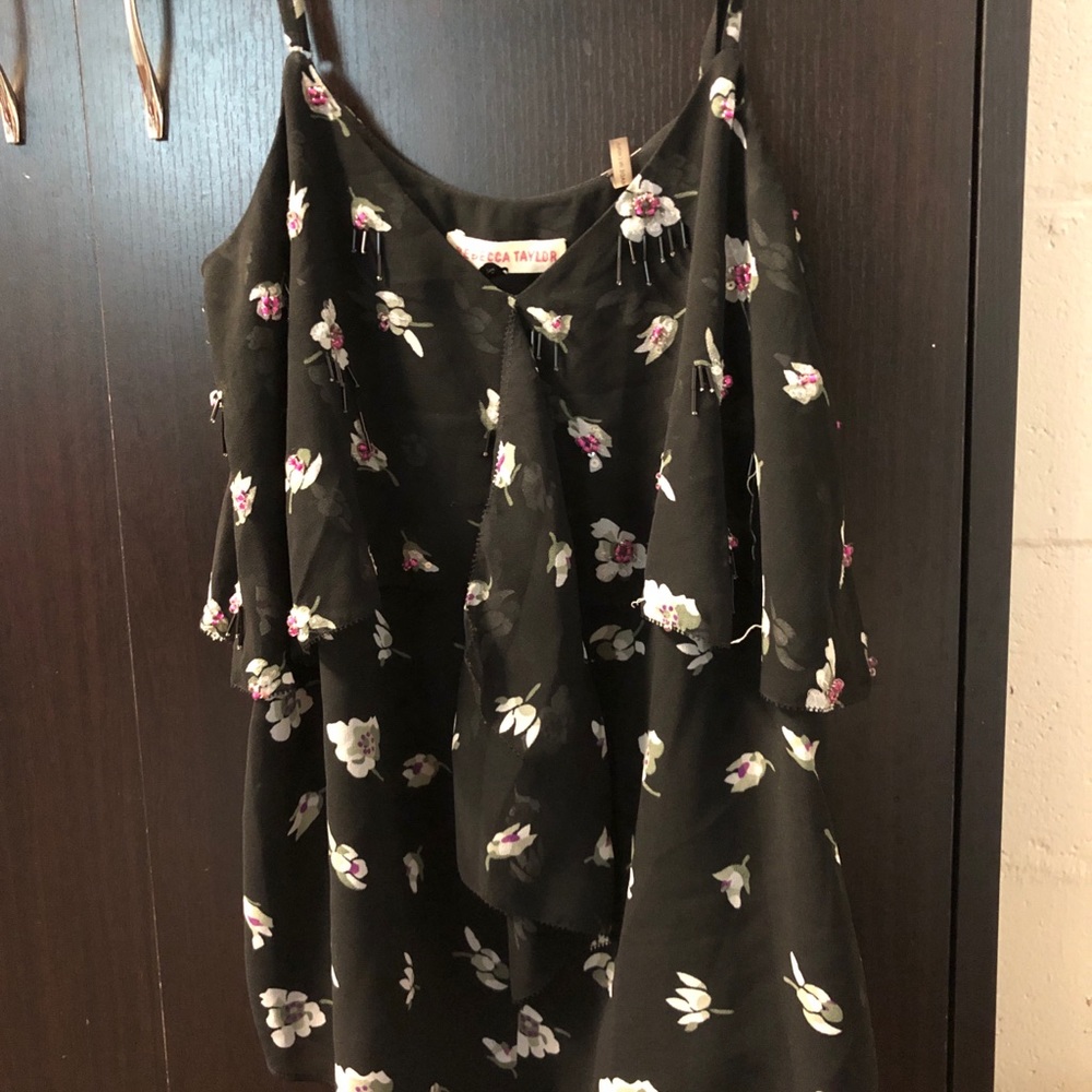 Rebecca Taylor Camisole, Black with flower detail